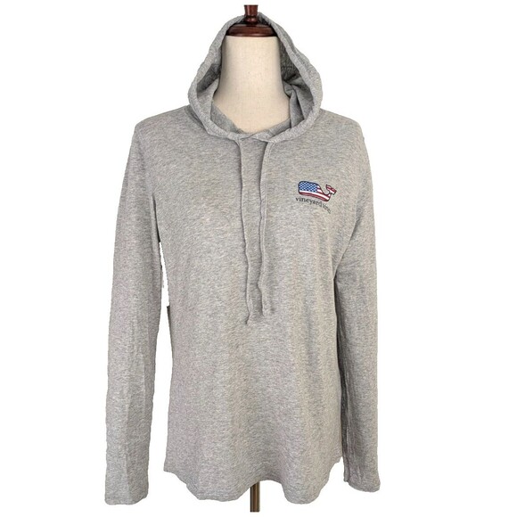 Vineyard Vines Edgartown Gray Women's SM Lightweight Flag Whale Hoodie - Picture 1 of 7